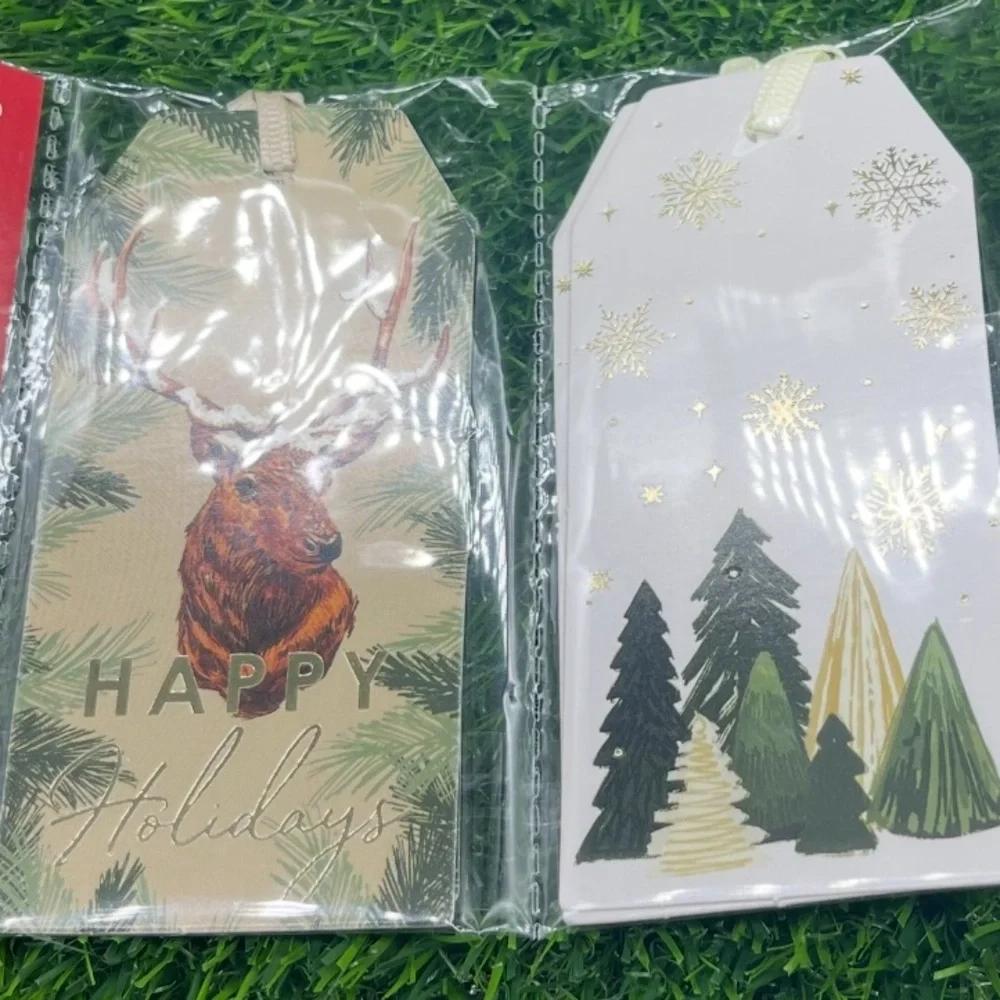 Festive Holiday Gift Tags Set with Mushrooms, 9 Pieces, NWT